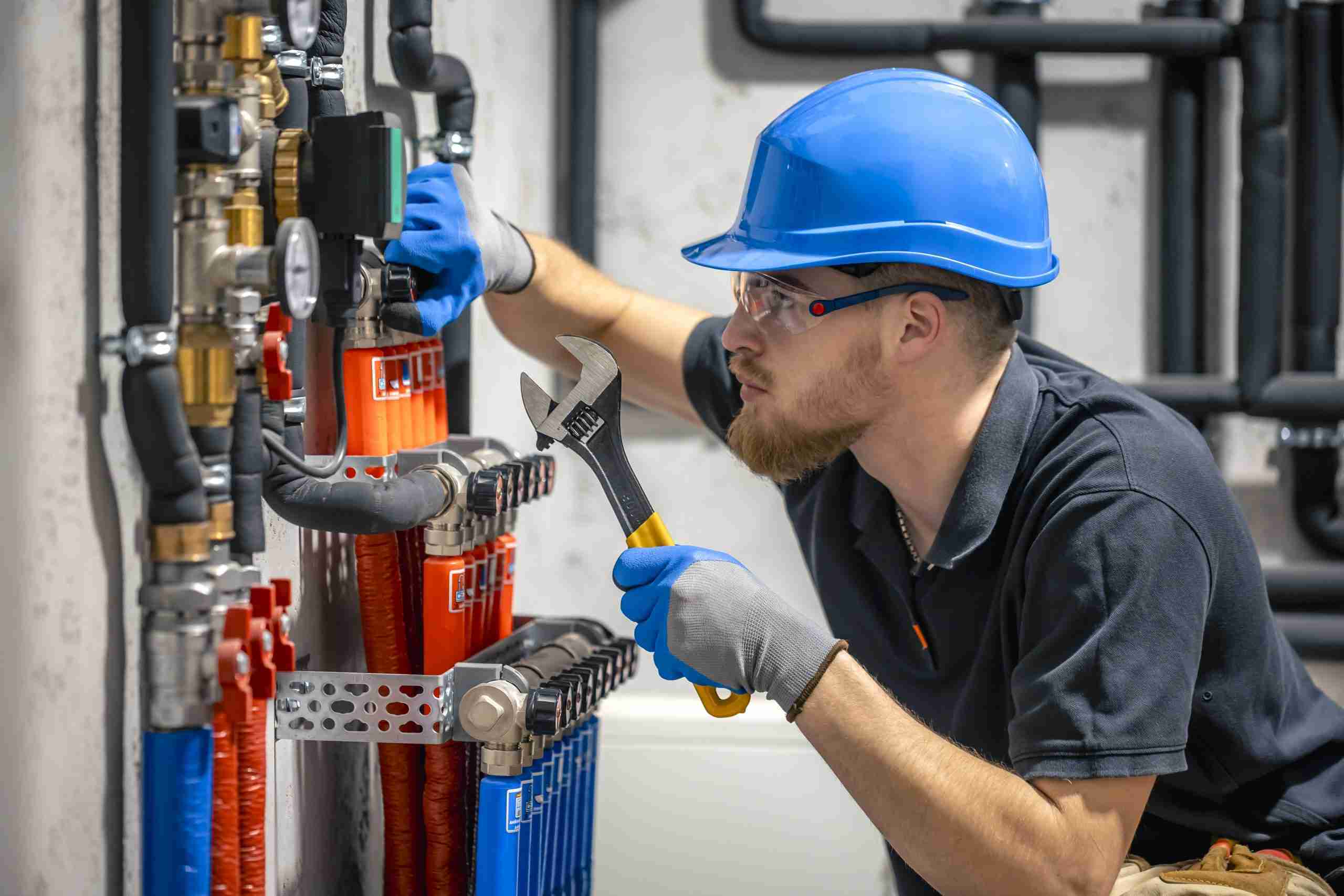 Gas Safe engineer checking a heating system in a boiler room